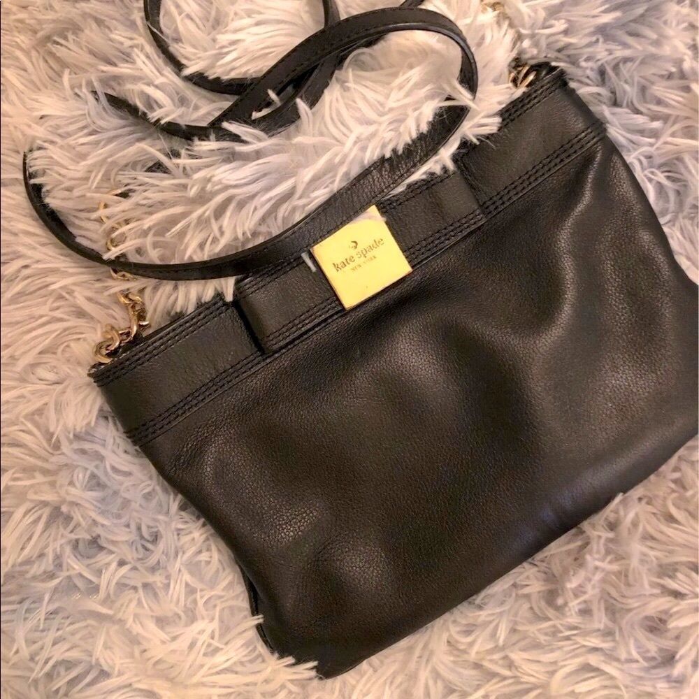 Kate Spade Orginal Black Leather Bow Shoulder Bag Purse With Gold HardWare